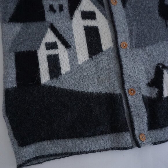 Vintage White Grey Landscape Penguin Alpaca Wool Button Up Cardigan Sweater M - Picture 8 of 11